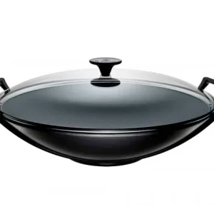 Le Creuset Wok mit Glasdeckel Gusseisen Schwarz Matt 36cm Geprüft