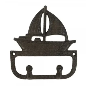 Garderobenhaken Segelboot Doppel-Haken Gusseisen Antik-Braun Maritim 14cm Meistverkauft
