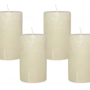 4 Rustic Stumpenkerzen Premium Kerze Creme Weiß 6x10cm - 38 Std Brenndauer Kostenloser Versand