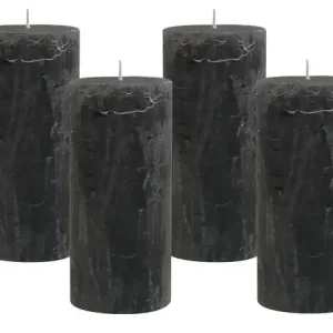 4 Rustic Stumpenkerzen Premium Kerze Anthrazit 7x15cm - 65 Std Brenndauer Letzte Chance
