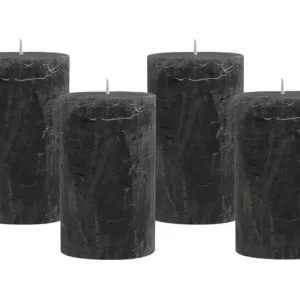 4 Rustic Stumpenkerzen Premium Kerze Anthrazit 6x10cm - 38 Std Brenndauer Gratis Versand