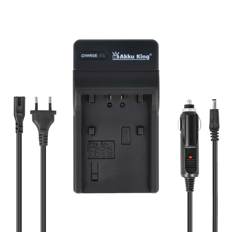 2in1 KFZ + Netz Ladegerät kompatibel mit Sony Akku NP-FP30, NP-FP50, NP-FP60, NP-FP70, NP-FP71, NP-FP90, NP-FP91 Direktkauf