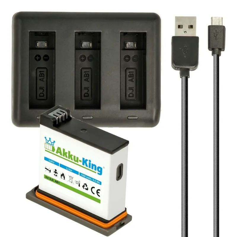 3-fach Ladestation + Akku Li-Ion 1300mAh kompatibel mit DJI AB1 P01 für DJI Osmo Action Cam (nicht kompatibel mit Osmo Action 3/4) Kostenloser Versand