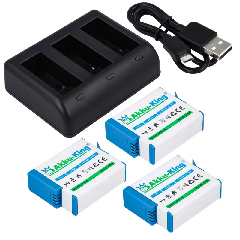 3-fach Ladestation + Akku Li-Ion 1730mAh - kompatibel mit GoPro SPBL1B - für Hero 9 Black Top-Qualität