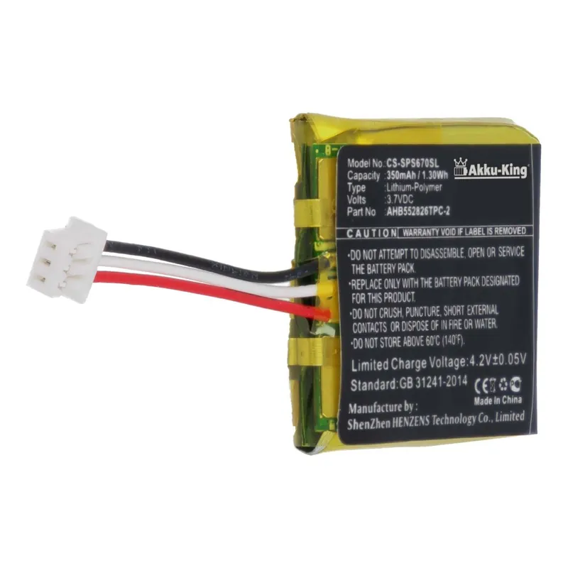 Sonderaktion Akku kompatibel mit Sennheiser AHB552826TPC-2 - Li-Polymer 350mAh - für GSP 350, GSP 500, GSP 670