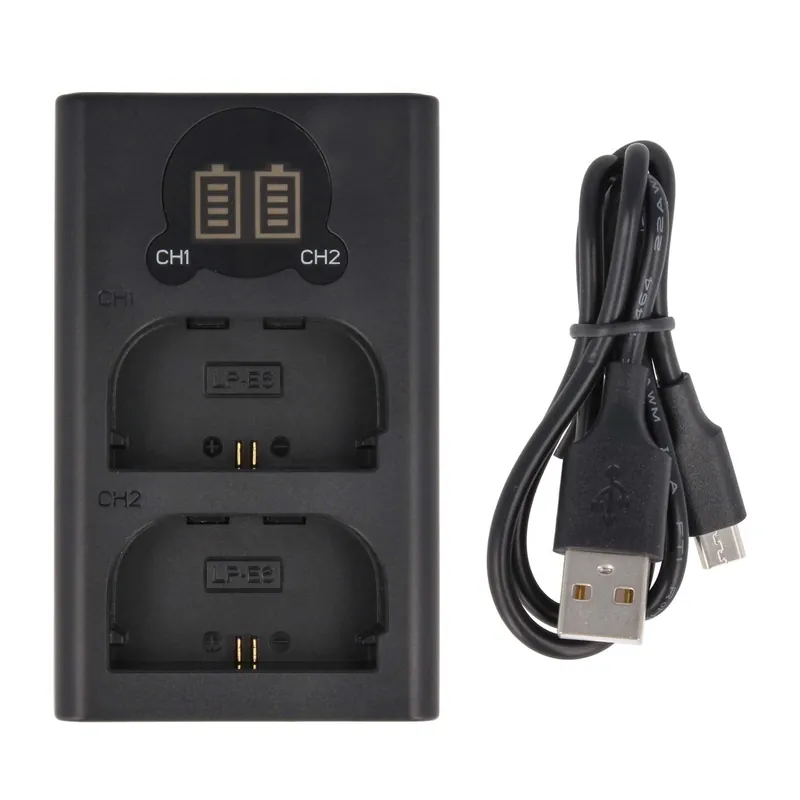 2-fach Ladestation kompatibel mit Canon LP-E6 - mit LCD Display USB-Anschluss / DL-Serie 8.4V Sofort Bestellen