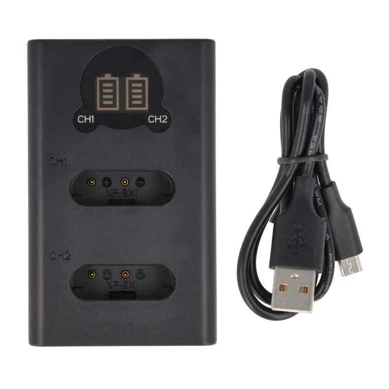 2-fach Ladestation kompatibel mit Sony NP-BX1 - mit LCD Display USB-Anschluss / DL-Serie 4.2V Markenware