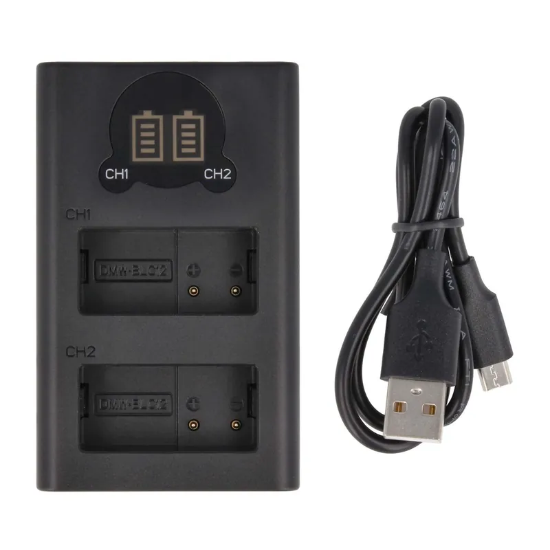 2-fach Ladestation kompatibel mit Panasonic DMW-BLC12 - mit LCD Display USB-Anschluss / DL-Serie 8.4V Top-Preis