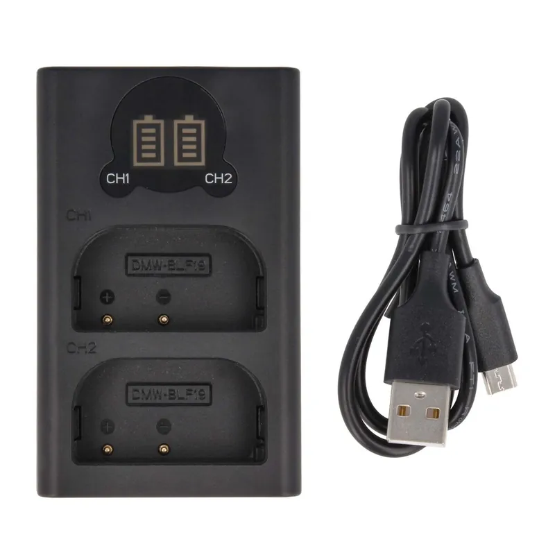 Ab Werk 2-fach Ladestation kompatibel mit Panasonic DMW-BLF19 - mit LCD Display USB-Anschluss / DL-Serie 8.4V