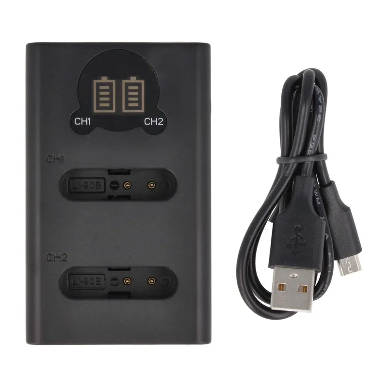 2-fach Ladestation kompatibel mit Olympus LI-90B - mit LCD Display USB-Anschluss / DL-Serie 4.2V Preisreduziert