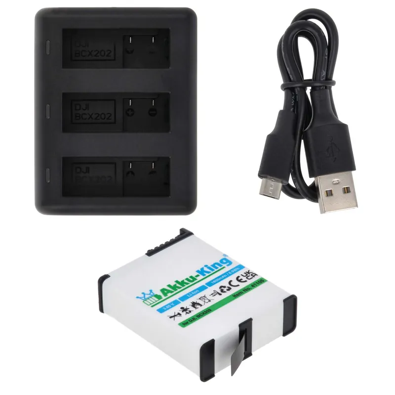 3-fach Ladestation + Akku Li-Ion 1800mAh kompatibel mit DJI BCX202 BCX204 für DJI Osmo Action 3, 4, 5 Pro Highlight