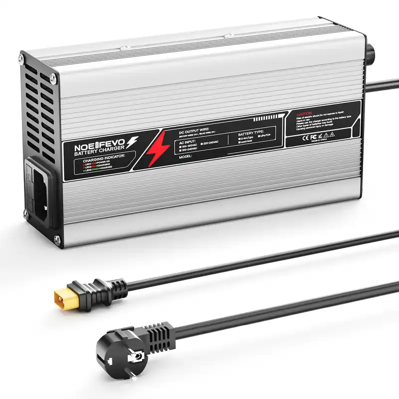 NOEIFEVO 14,6V 20A LiFePO4 Batterieladegerät für 12V (12,8V) 4S-Batterie, automatische Abschaltung, Aluminiumgehäuse, mit Lüfter (Silber) Must-Have