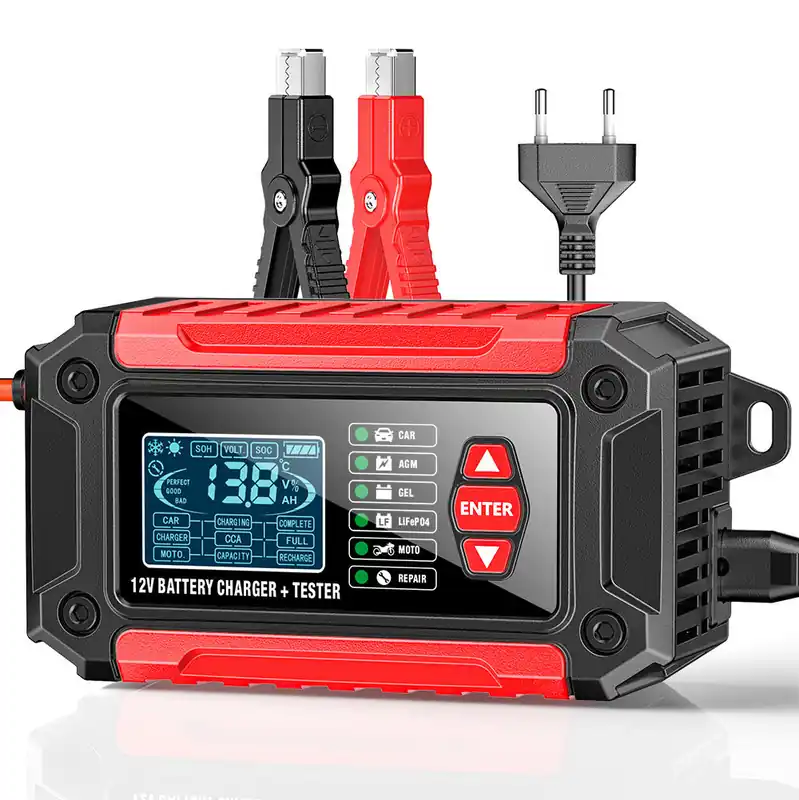 2-in-1-Autobatterieladegerät und -tester, 12V-Blei-Säure-AGM-LiFePO4-Batterieladegerät, Fahrzeugladegerät, intelligenter Batterietester für Autos, LKWs, Motorräder, Rasenmäher Preisreduziert